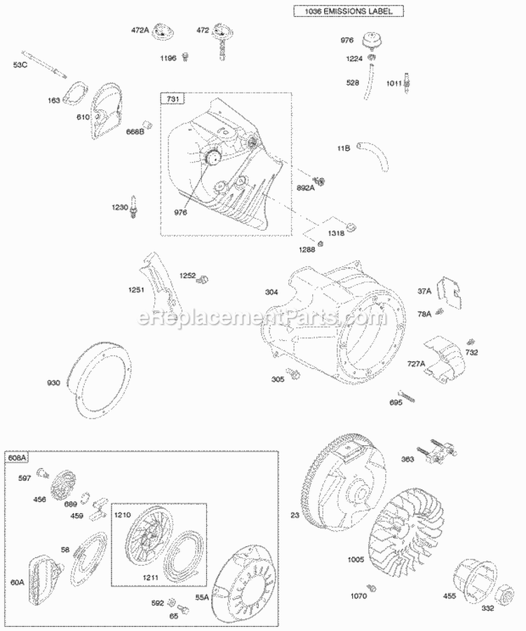 Blower HousingShrouds Flywheel Rewind Starter Diagram and Parts List for 21C337-0110-E1  Briggs and Stratton Engine